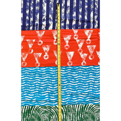 African Print Fabric/ Ankara - Orange, Shades of Blue, Green 'Primary Language', Yard or Wholesale