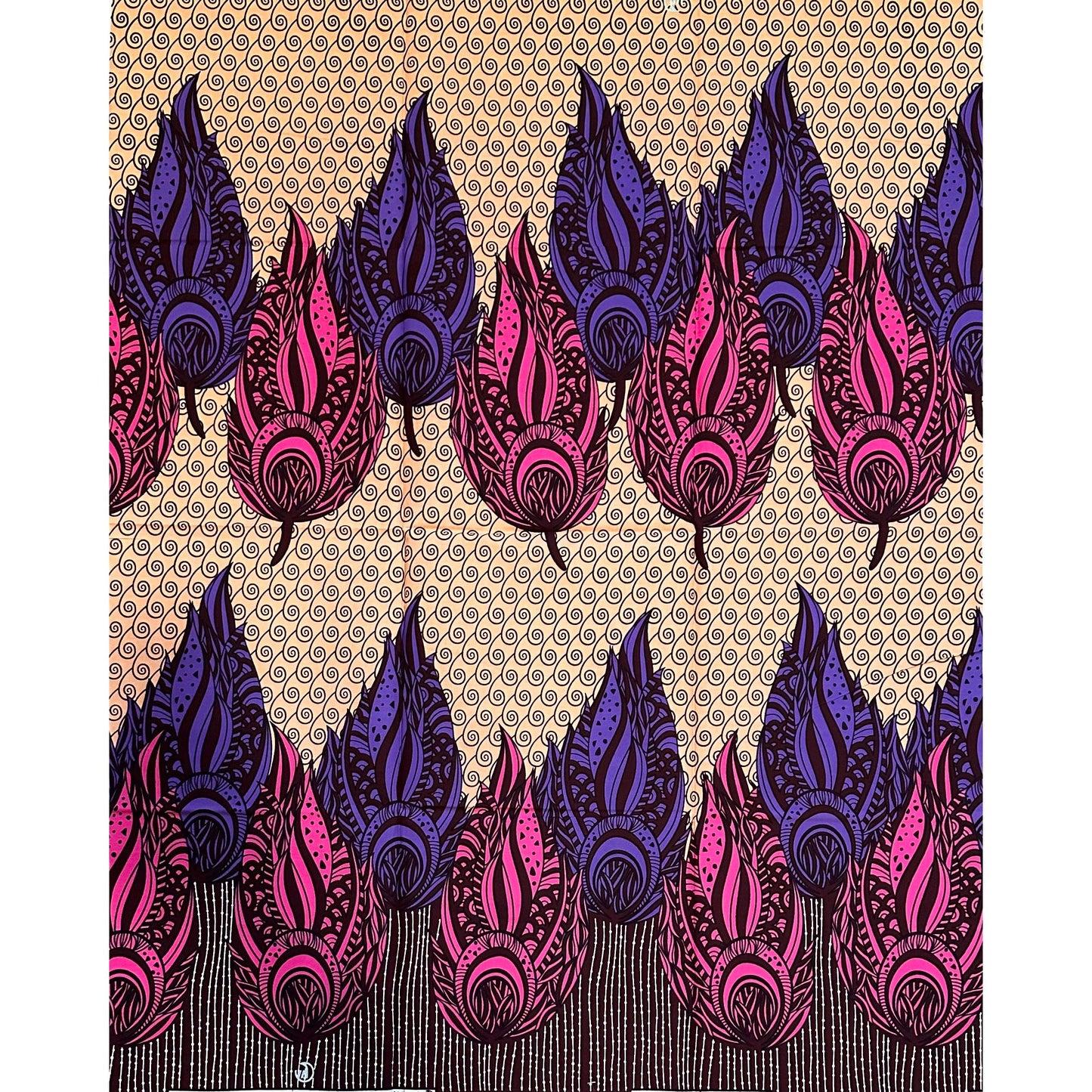 African Print Fabric/ Ankara - Purple, Pink, Brown, Beige “Royal Plume Procession', 1 YARD