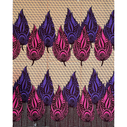 African Print Fabric/ Ankara - Purple, Pink, Brown, Beige “Royal Plume Procession', 1 YARD