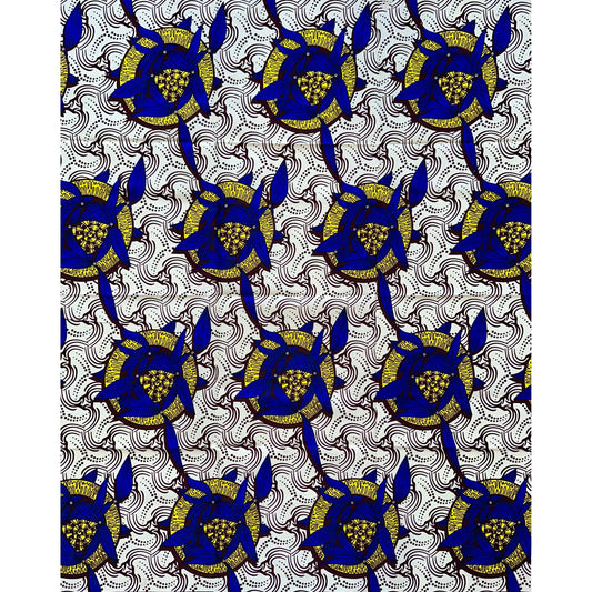 African Print Fabric/Ankara - Blue, Yellow, Cream "Bisa" Design