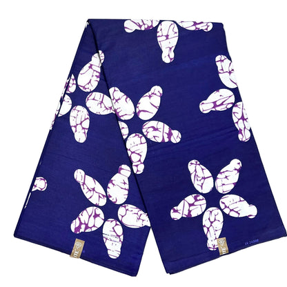 African Print Fabric/ Ankara - Blue, Purple, White 'Strength Grows in Silence', YARD or WHOLESALE
