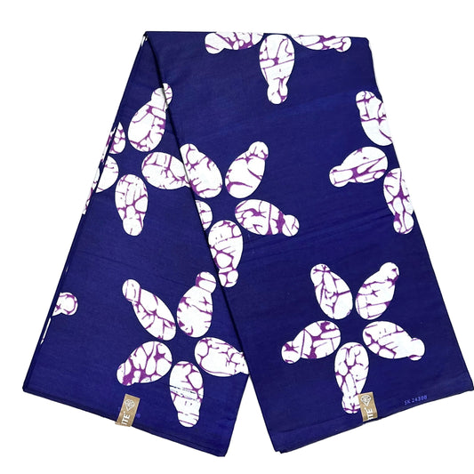 African Print Fabric/ Ankara - Blue, Purple, White 'Strength Grows in Silence', YARD or WHOLESALE