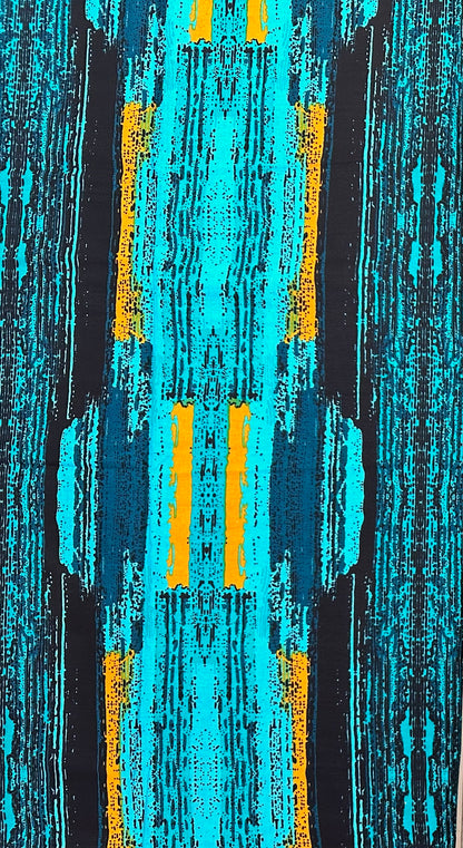 African Print Fabric/ Ankara - Teal, Turquoise, Marigold 'Strokes of Genius' Design, YARD or WHOLESALE