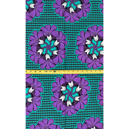 African Print Fabric/ Ankara - Green, Purple, Brown ‘Evening in Ibadan' Design, 1 YARD