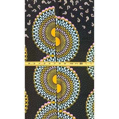 African Print Fabric/ Ankara - Yellow, Green, Blue, Pink ‘Sun Chorus' Design, 1 Yard
