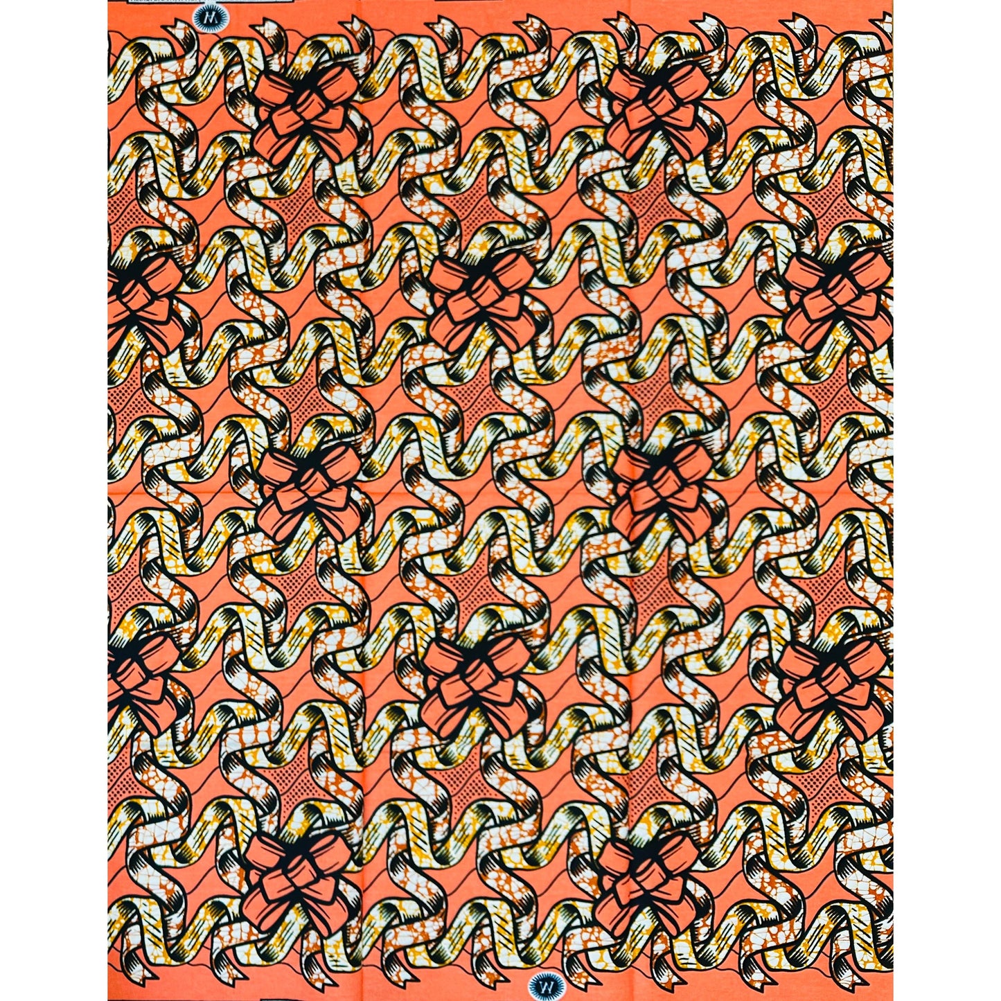African Print Fabric/ Ankara - Coral, Brown "The Present Is A Gift", 1 YARD