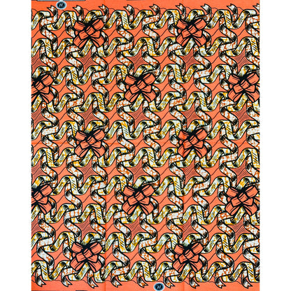 African Print Fabric/ Ankara - Coral, Brown "The Present Is A Gift", 1 YARD