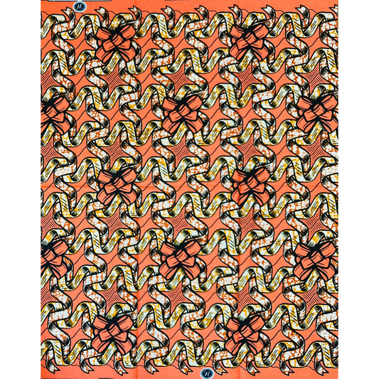 African Print Fabric/ Ankara - Coral, Brown "The Present Is A Gift", 1 YARD