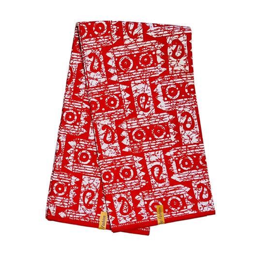 African Print Fabric/ Ankara - White, Red 'Echo of Life', YARD or WHOLESALE