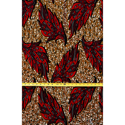 African Print Fabric/ Ankara - Brown, Red 'Femi Beaux' Design, YARD or WHOLESALE
