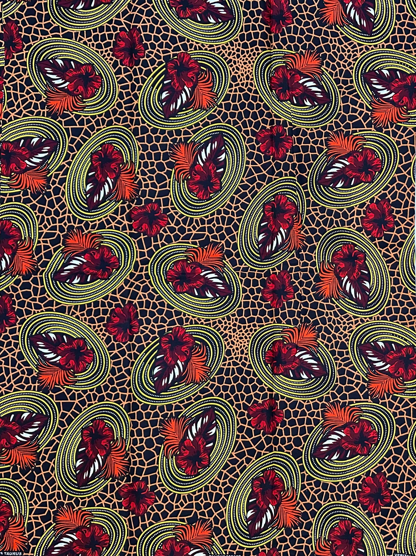 African Print Fabric/ Ankara - Brown, Red, Orange, Black 'Honey & Fire', YARD or WHOLESALE