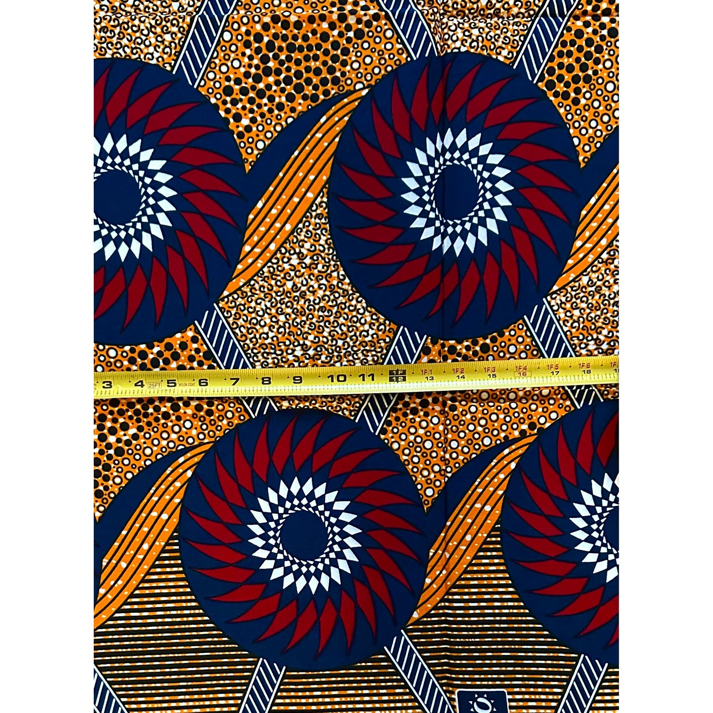 African Print Fabric/ Ankara - Orange, Blue, Red ‘The Gathering' Design, 1 YARD