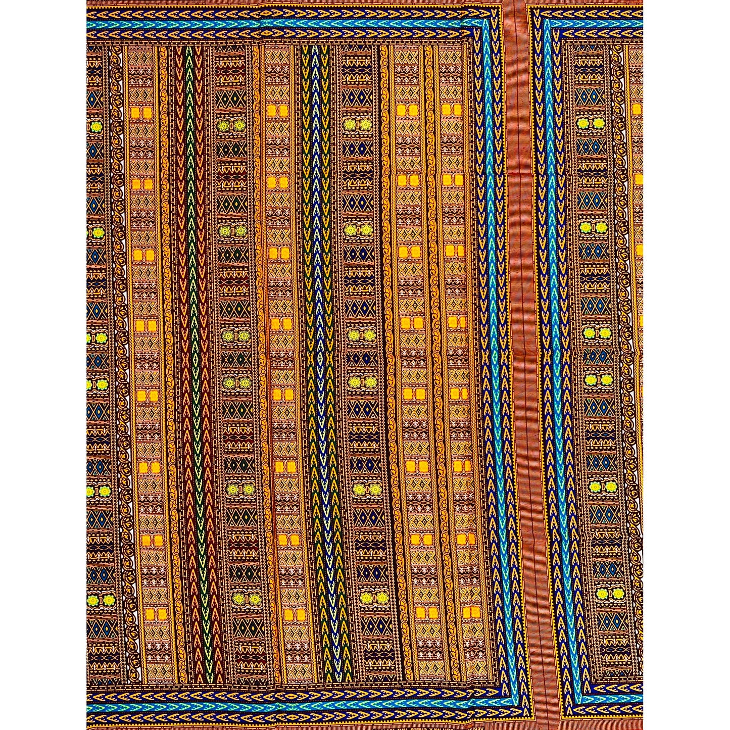 African Print Fabric/ Ankara - Orange, Yellow, Brown ‘Dashiki Crown Lines' Design, 1 YARD