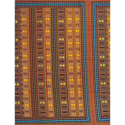 African Print Fabric/ Ankara - Orange, Yellow, Brown ‘Dashiki Crown Lines' Design, 1 YARD
