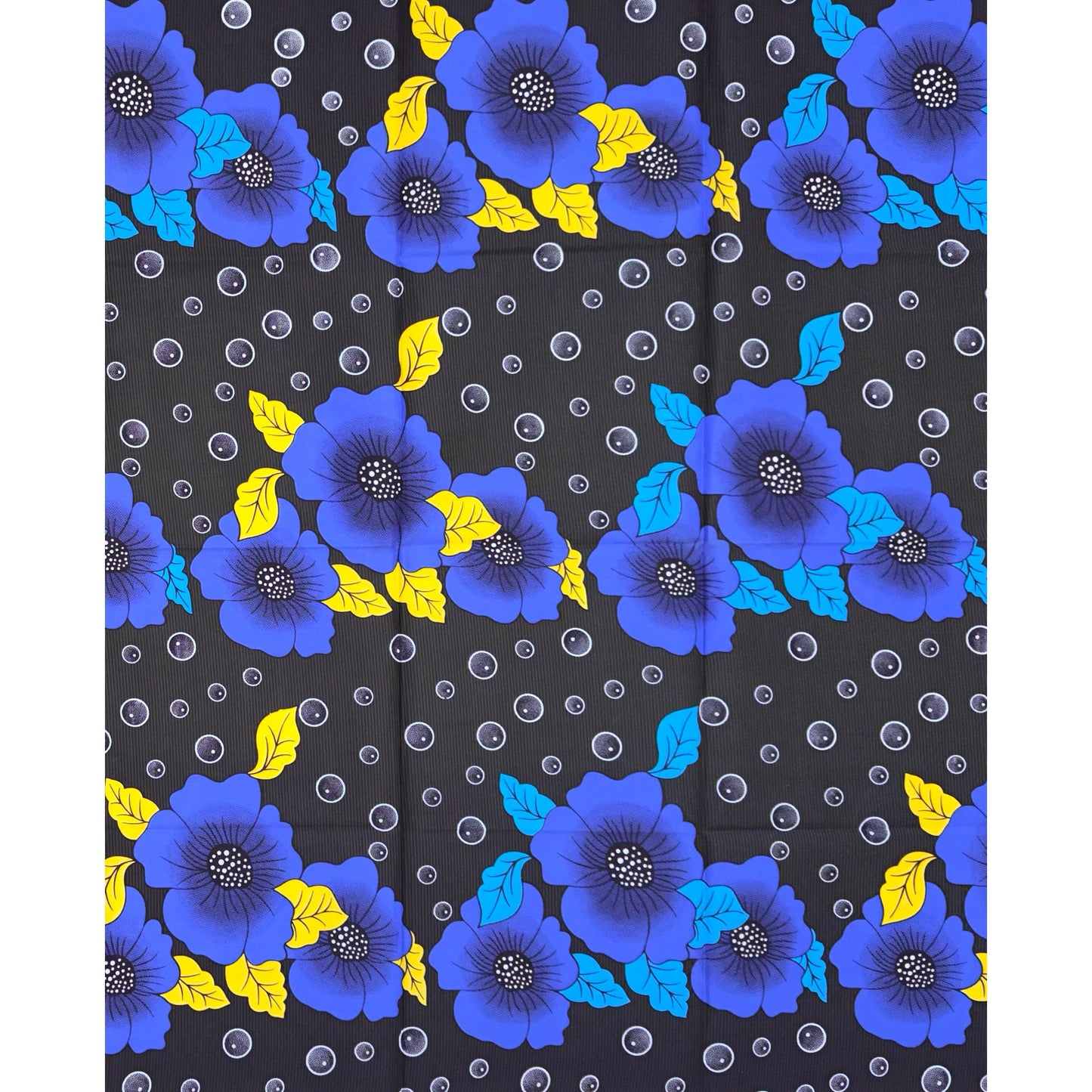 African Print Fabric/ Ankara - Shades of Blue, Yellow, Brown 'Midnight Hibiscus' Design, 1Yard