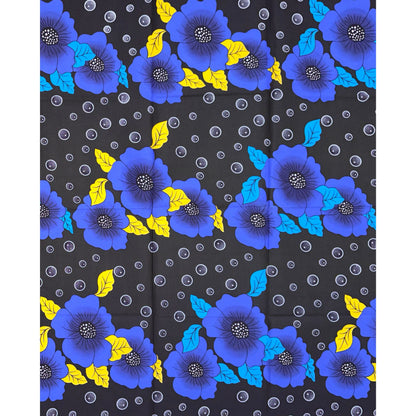 African Print Fabric/ Ankara - Shades of Blue, Yellow, Brown 'Midnight Hibiscus' Design, 1Yard