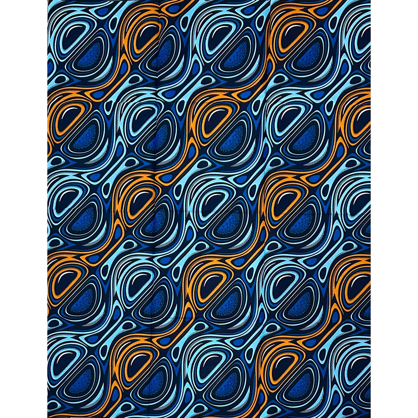 African Print Fabric/Ankara - Shades of Blue, Brown "Gbedu Rhythm" Design