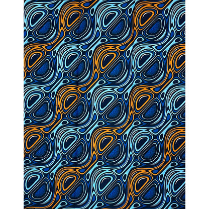 African Print Fabric/Ankara - Shades of Blue, Brown "Gbedu Rhythm" Design