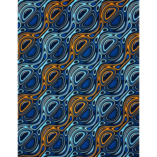 African Print Fabric/Ankara - Shades of Blue, Brown "Gbedu Rhythm" Design