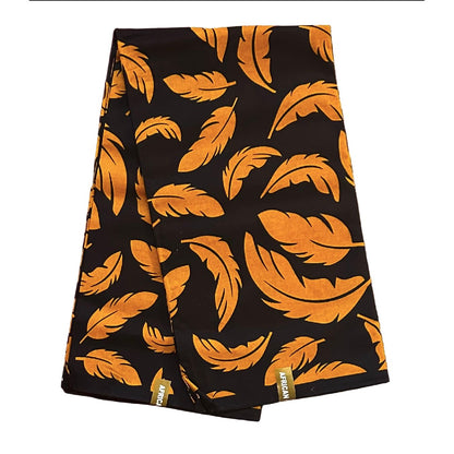 African Print Fabric/ Ankara - Black, Brown 'Gilded Plume' Design, Yard or Wholesale