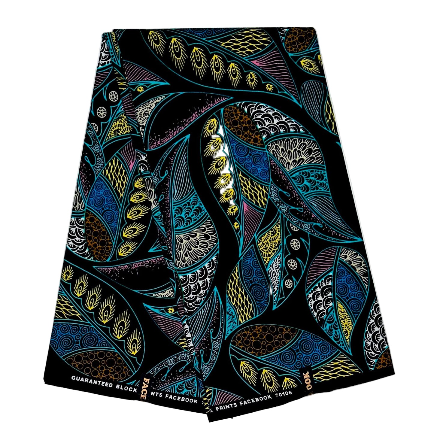 African Print Fabric/ Ankara - Blue, Black, Yellow, Pink 'Crown of Ayanfe' Design, YARD or WHOLESALE