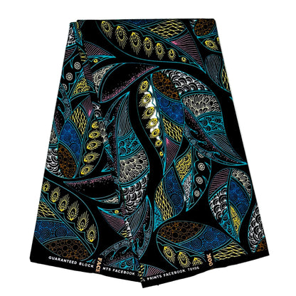 African Print Fabric/ Ankara - Blue, Black, Yellow, Pink 'Crown of Ayanfe' Design, YARD or WHOLESALE