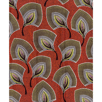 African Print Fabric/ Ankara - Orange, Yellow, Brown ‘Fanflare' Design, 1 YARD