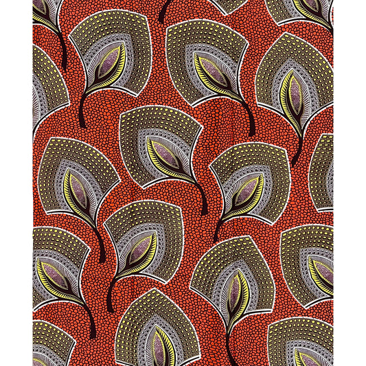 African Print Fabric/ Ankara - Orange, Yellow, Brown ‘Fanflare' Design, 1 YARD