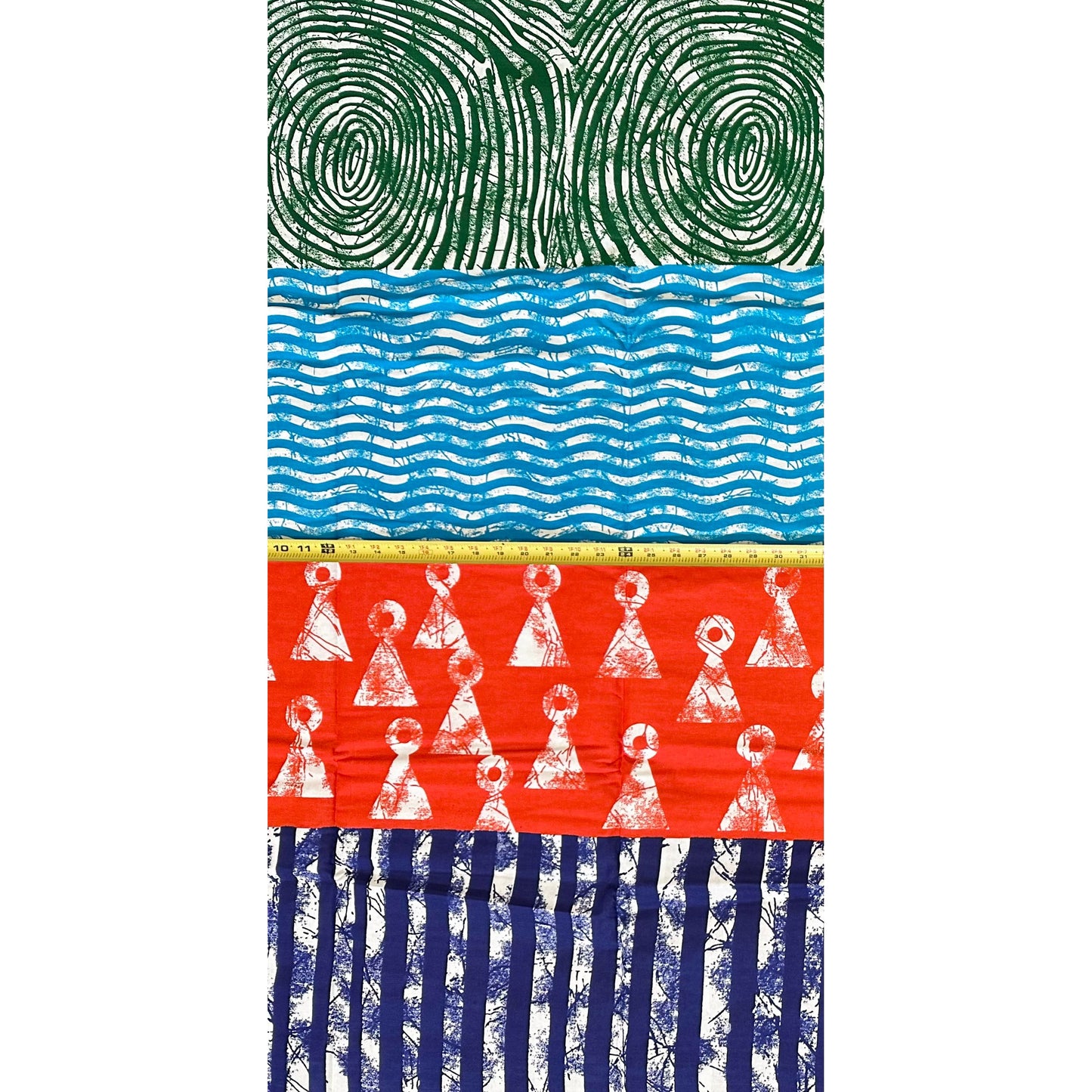 African Print Fabric/ Ankara - Orange, Shades of Blue, Green 'Primary Language', Yard or Wholesale