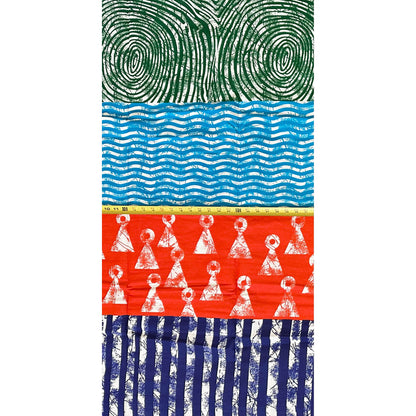 African Print Fabric/ Ankara - Orange, Shades of Blue, Green 'Primary Language', Yard or Wholesale