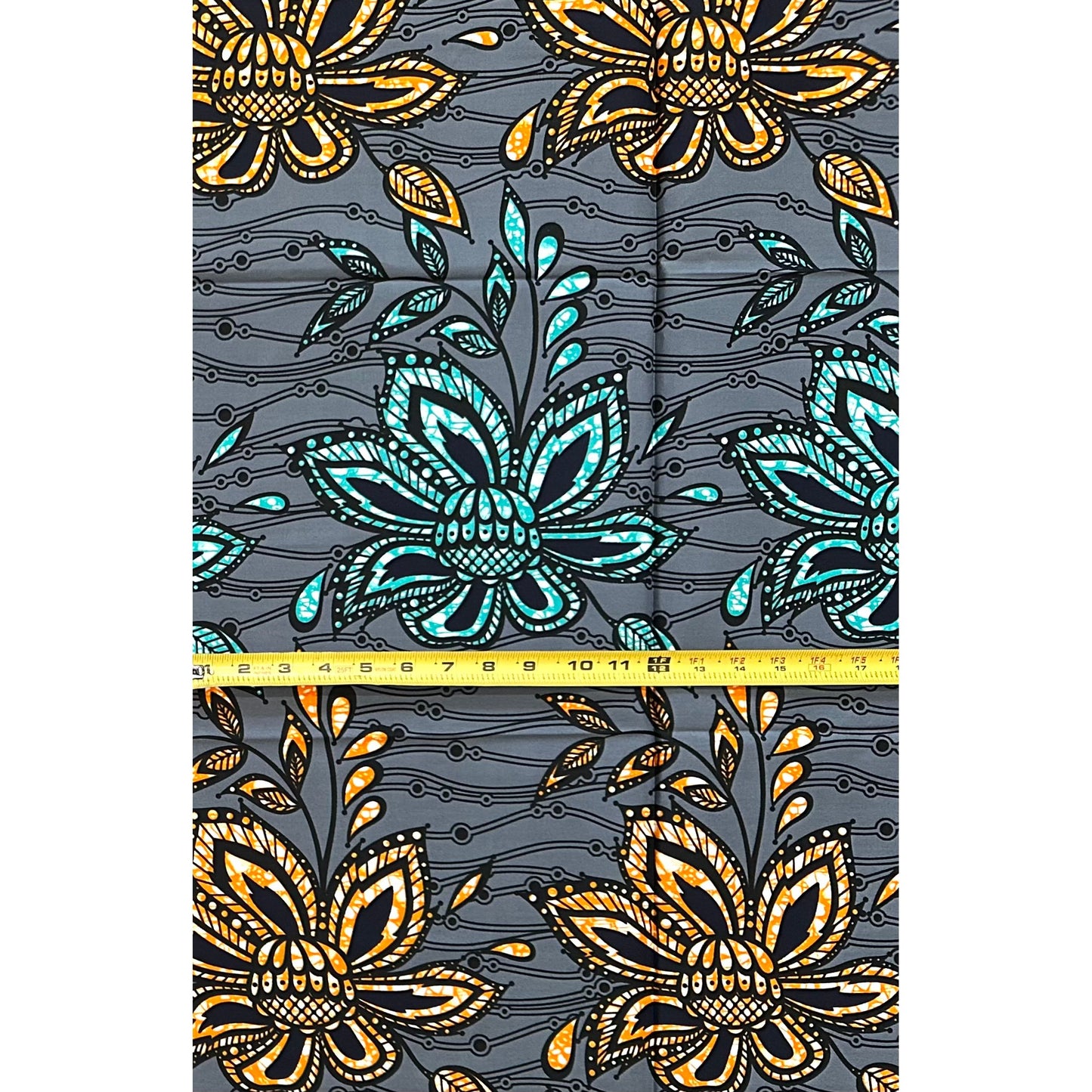 African Print Fabric/ Ankara - Gray, Blue, Orange 'Beauty Has Many Voices,’ 1 YARD