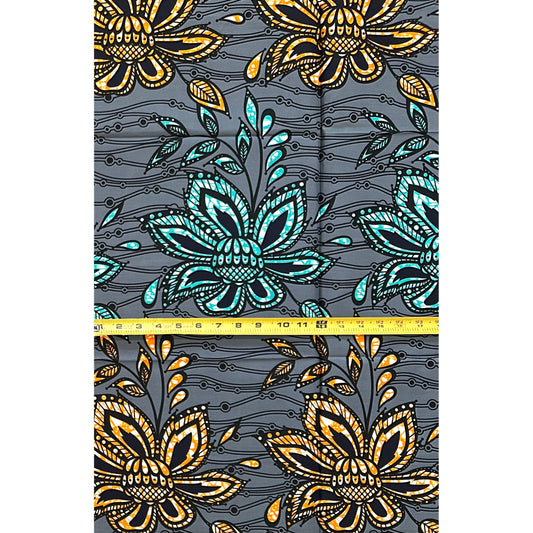 African Print Fabric/ Ankara - Gray, Blue, Orange 'Beauty Has Many Voices,’ 1 YARD