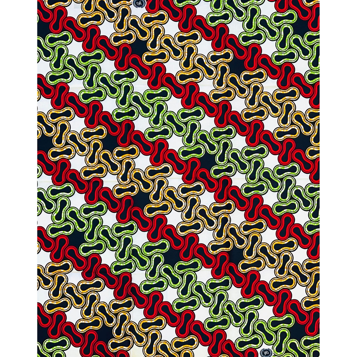 African Print Fabric/ Ankara - Red, Orange, Green 'No Loose Ends' Design