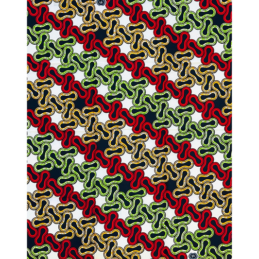 African Print Fabric/ Ankara - Red, Orange, Green 'No Loose Ends' Design