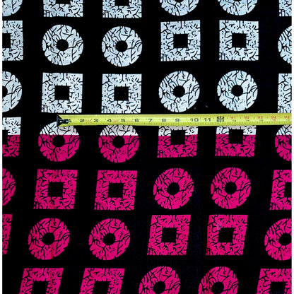 African Print Fabric/ Ankara - Magenta, Green, Black, White 'Shape Don Show' Design, YARD or WHOLESALE