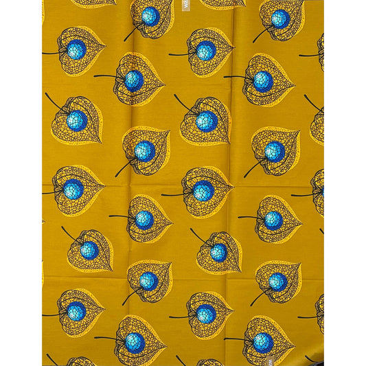 African Print Fabric/ Ankara - Gold, Marigold, Blue, Black ‘Zari Seed' Design, YARD