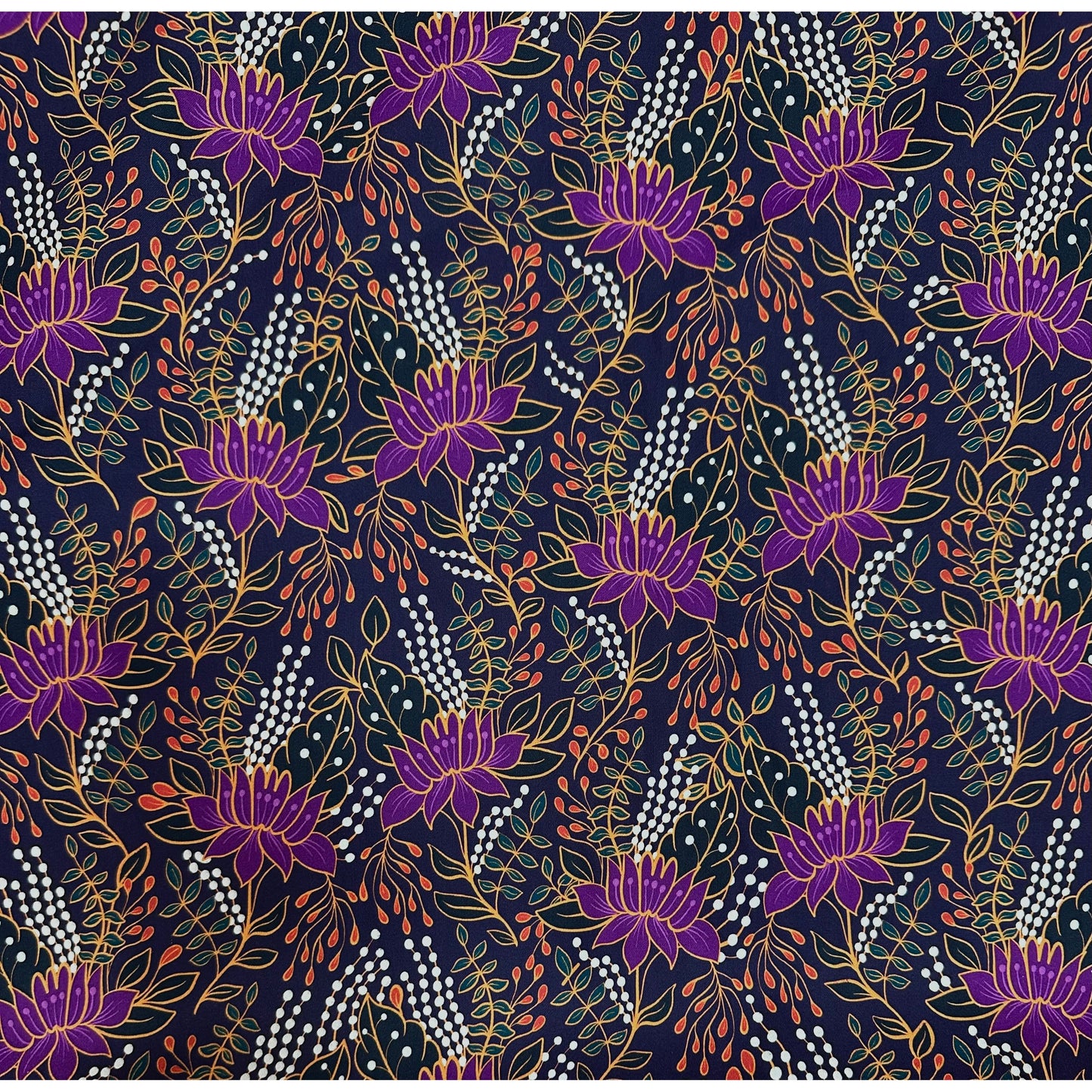 African Print, Stretch Cotton Satin Fabric- Shades of Purple, Teal, Red "Amara Noire", Per Yard