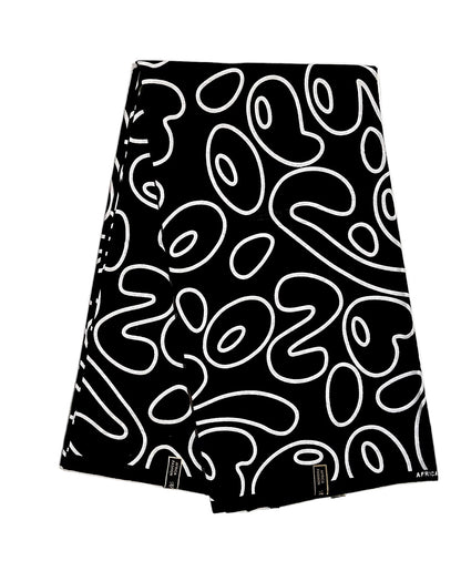 African Print Fabric/ Ankara - Black, White 'Monochrome Mischief', Per Yard or Wholesale