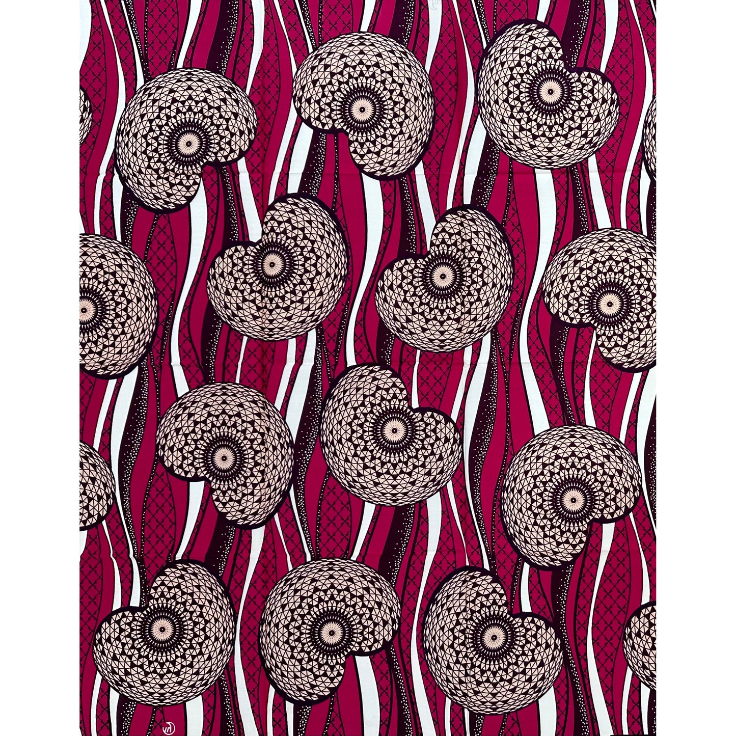 African Print Fabric/ Ankara - Plum, Brown, White “Crown & Vine', 1 YARD