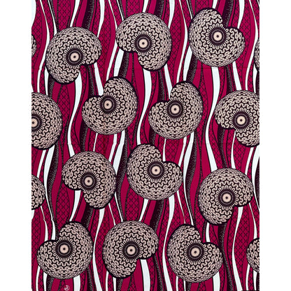 African Print Fabric/ Ankara - Plum, Brown, White “Crown & Vine', 1 YARD