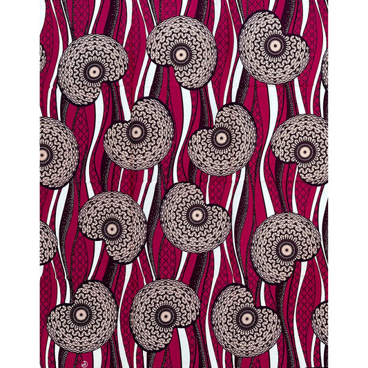 African Print Fabric/ Ankara - Plum, Brown, White “Crown & Vine', 1 YARD