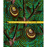 African Fabric/ Ankara - Green, Brown 'Vintage Blossoms,' Design, YARD or WHOLESALE