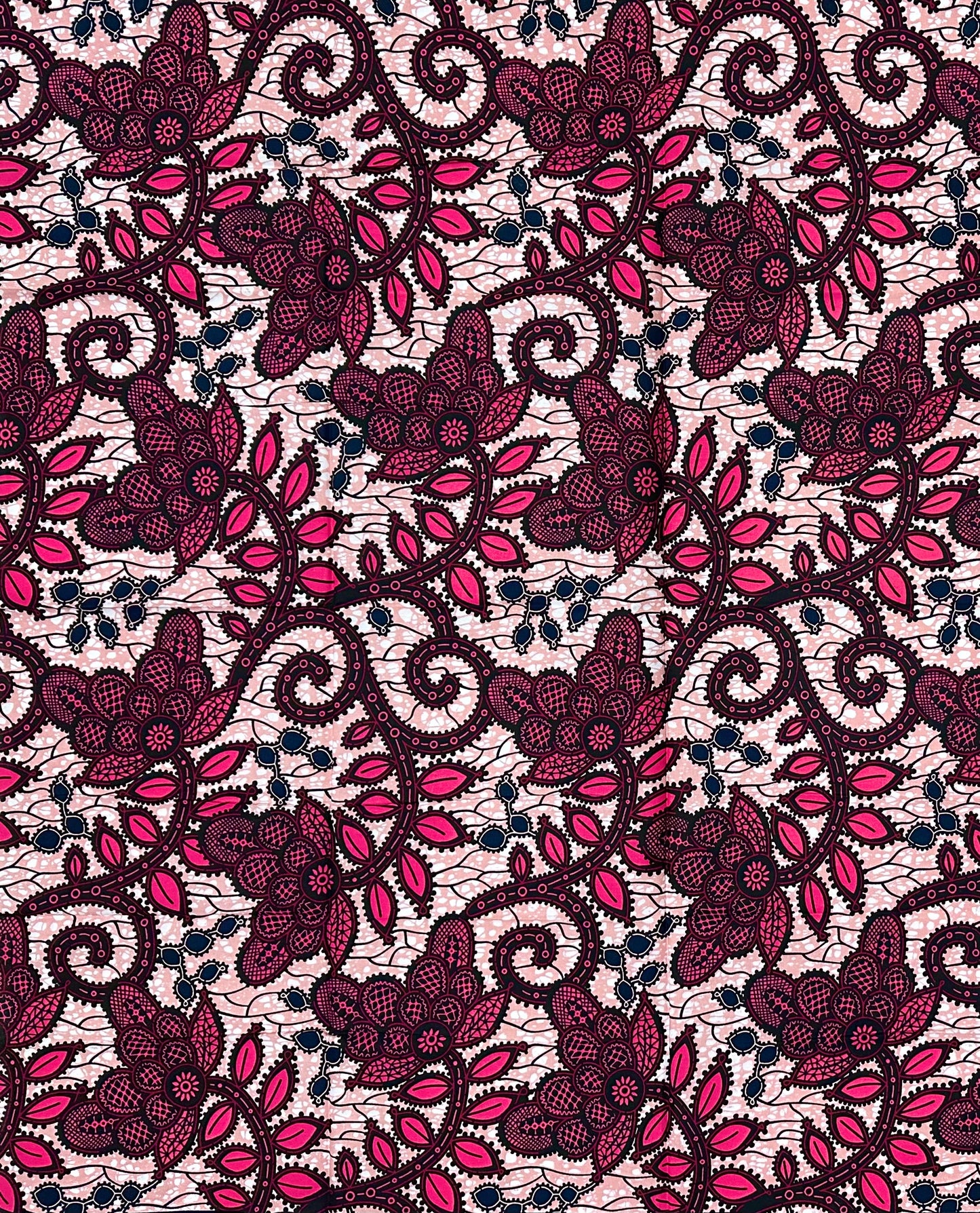 African Print Fabric/ Ankara - Pink, Red, Black “Kijani Bloom', YARD or WHOLESALE