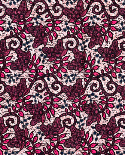 African Print Fabric/ Ankara - Pink, Red, Black “Kijani Bloom', YARD or WHOLESALE