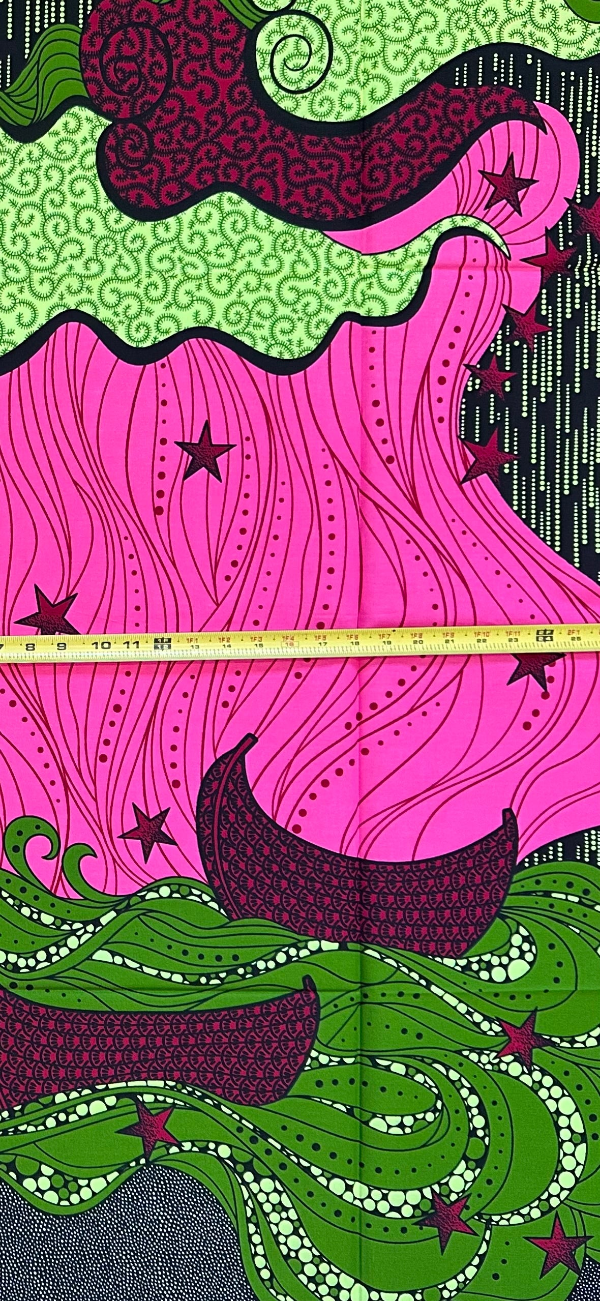 African Print Fabric/ Ankara - Pink, Green, Dark Red, Black ‘Garden Margins' Design, YARD