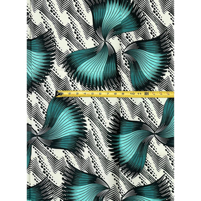 African Print Fabric/Ankara - Cream, Teal, Blue “Ayé Wings" Design, 1 Yard