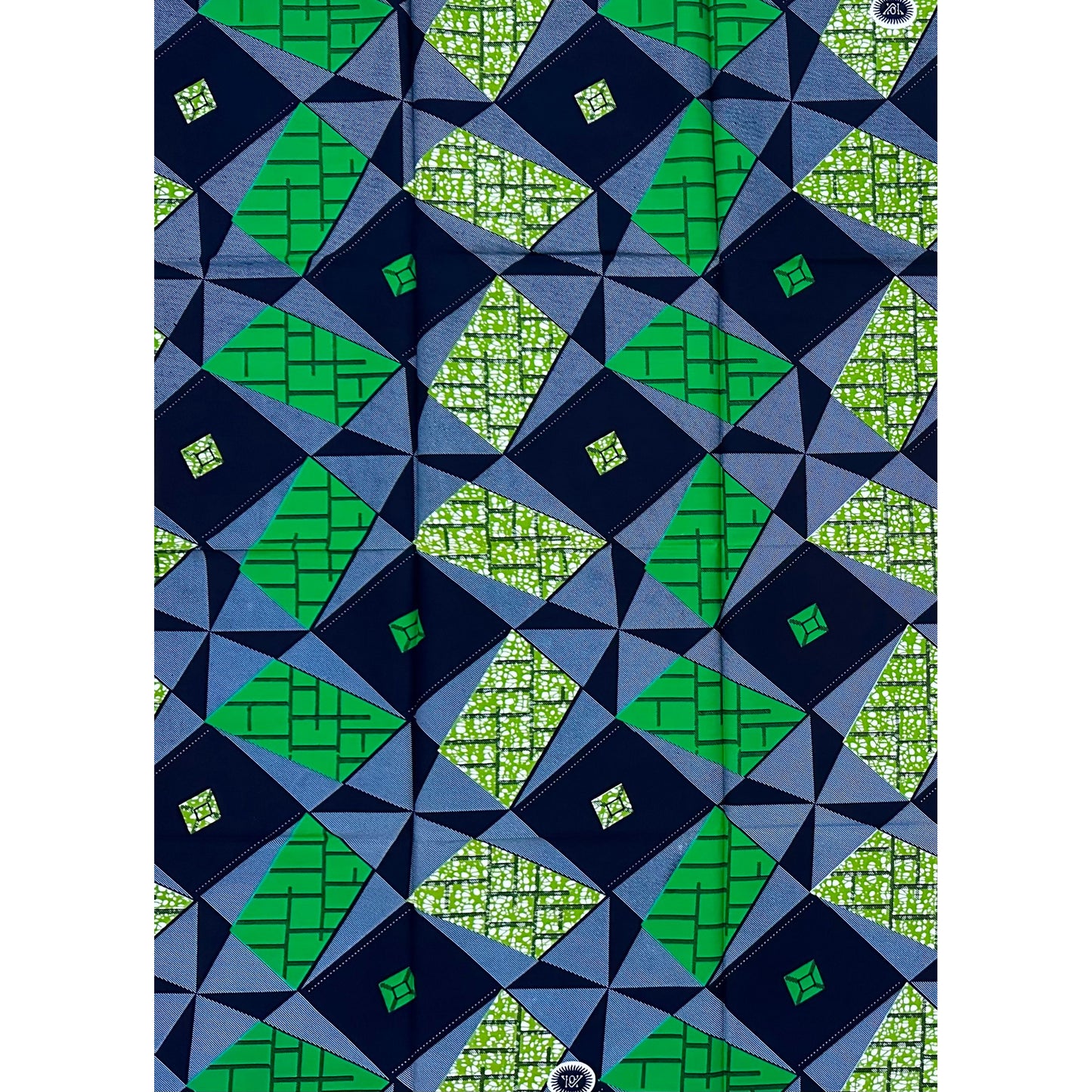 African Print Fabric/ Ankara - Green, Blue 'Foundation Stone', 5/6th YARD