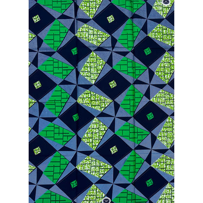 African Print Fabric/ Ankara - Green, Blue 'Foundation Stone', 5/6th YARD