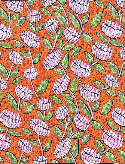 African Print Fabric/ Ankara - Orange, Pink, Green 'Ginger Blush,' YARD or WHOLESALE
