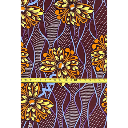 African Print Fabric/ Ankara - Blue, Brown, Beige 'Sweet Trouble', 1 YARD